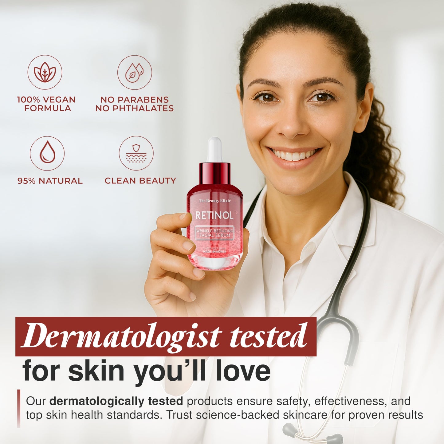 The Beauty Elixir Retinol Serum For Face - Dermatologist Tested, Anti-Aging, Fine Lines & Wrinkles & Post-Acne Marks Treatment - Clean Beauty
