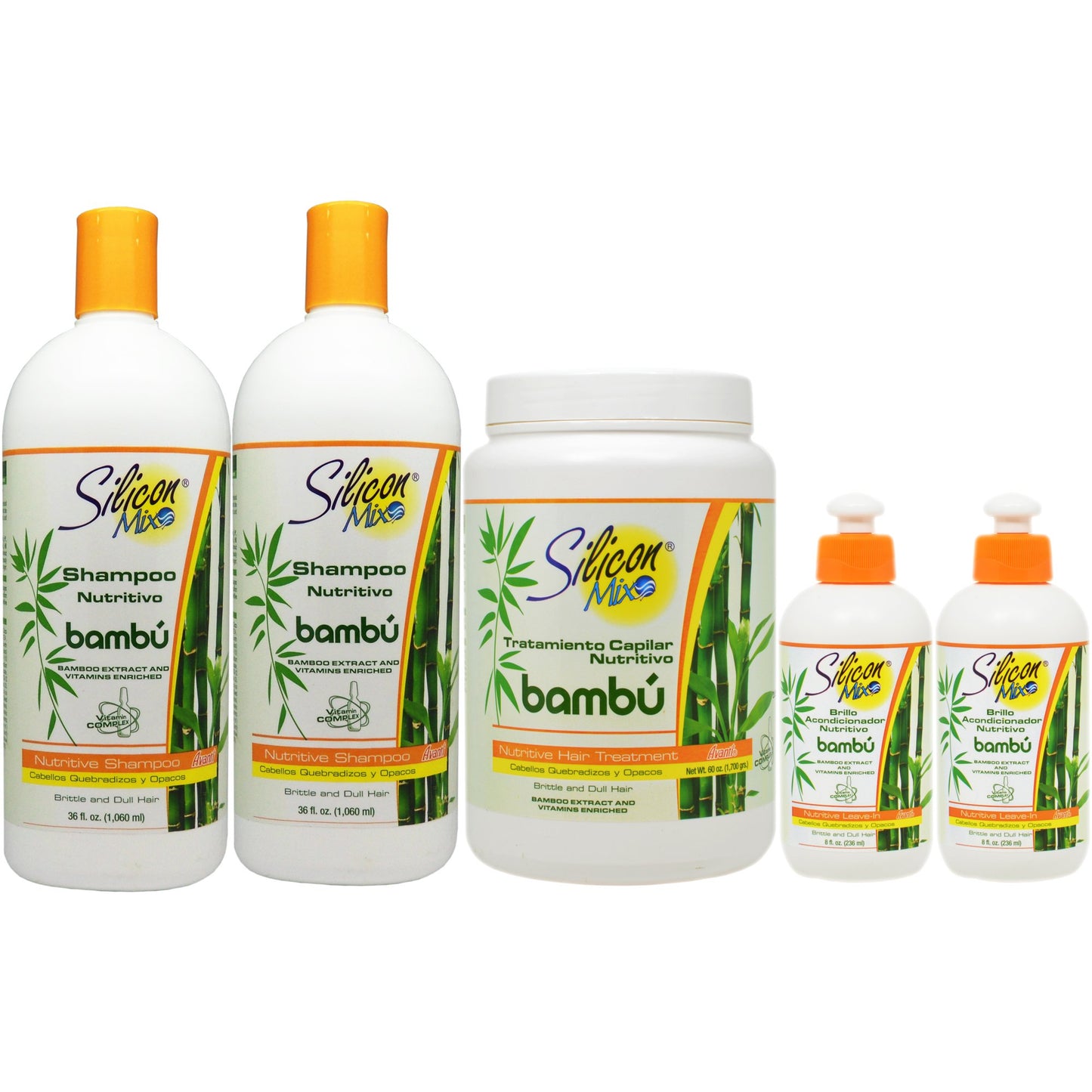 Silicon Mix Bambu Shampoo 36oz (Pack of 2) & Treatment 60oz & Leave-in 8oz (Pack of 2) "Set"