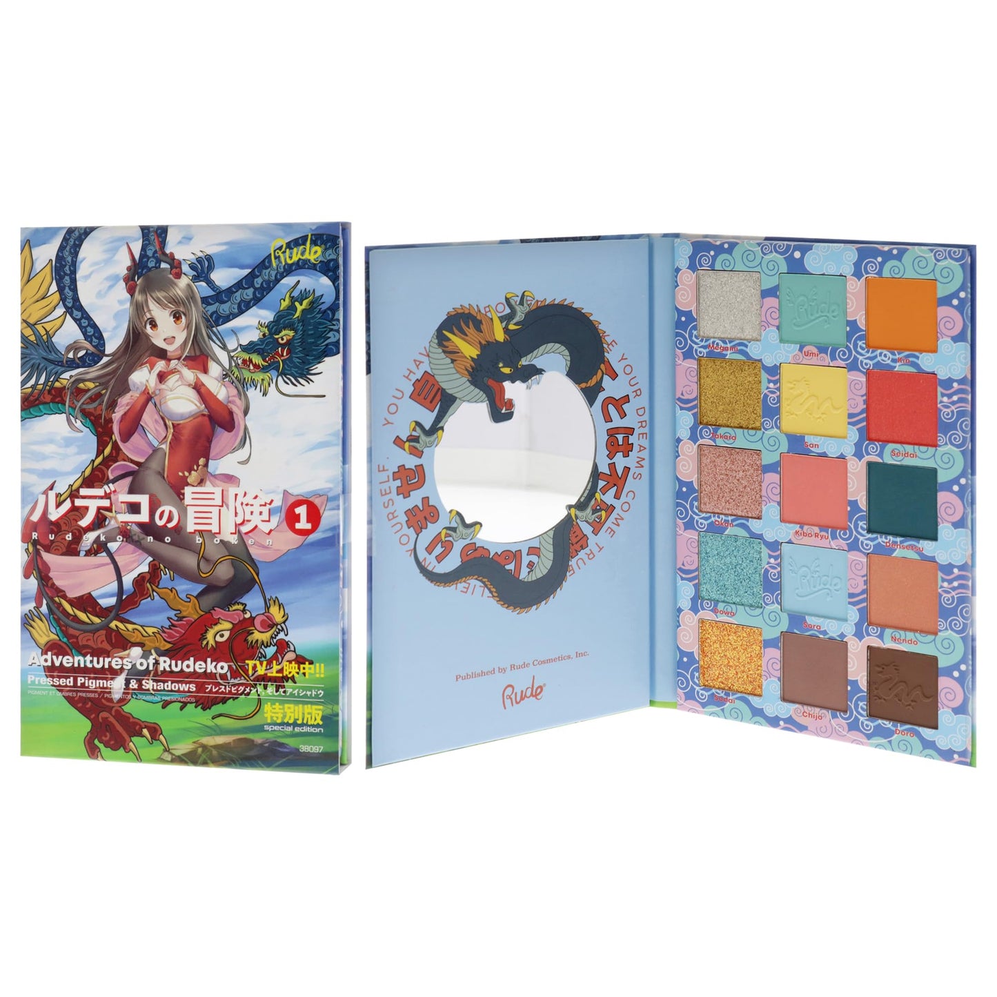 Rude Cosmetics Manga Collection Pressed Pigments and Shadows Palette - Adventures of Rudeko for Women - 0.77 oz Eye Shadow