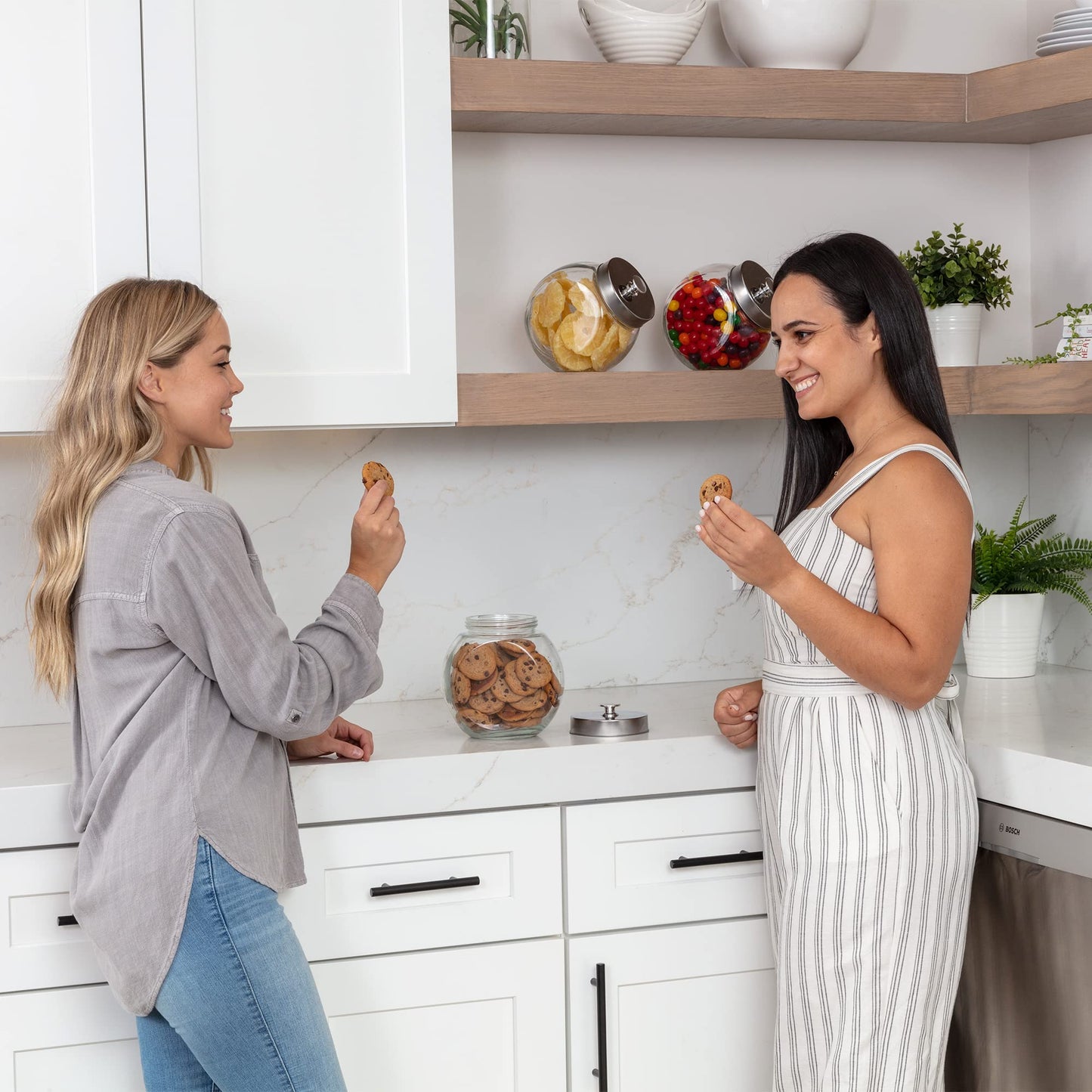 Glass Cookie Jars for Kitchen Counter (3 Pack) 75oz Food Storage Canisters with Airtight Lids + Marker & Labels, Coin & Penny Jar for Candy Buffet…