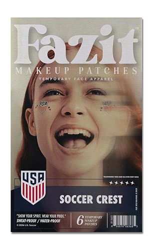 Fazit US Soccer Crest - Red, Blue & Silver Glitter Makeup Patches - Waterproof & Sweat-Proof Face Stickers - Long-Lasting Game Day Glam, USA Spirit