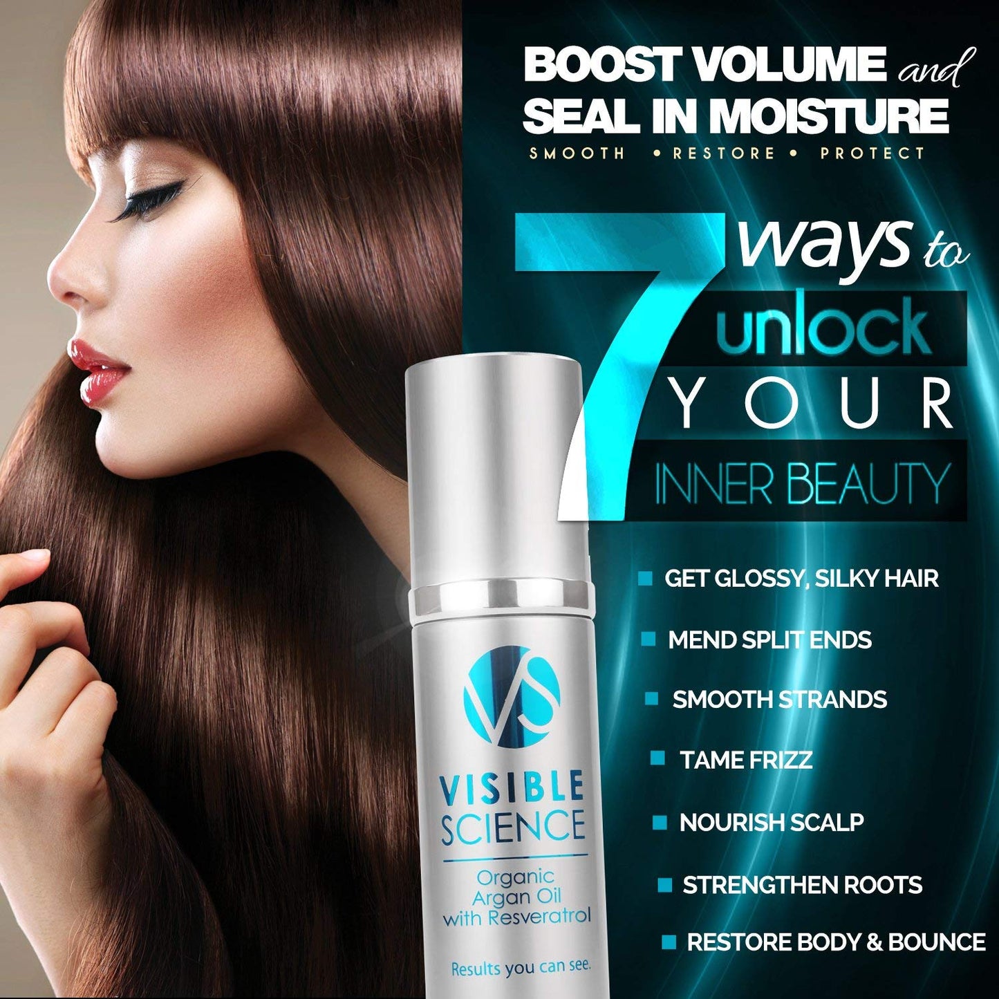 Visible Science Argan Oil Anti Aging Hair Serum - Hair Moisturizer to Repair Damaged Hair with Resveratrol - Antioxidants - Astaxanthin - Organic