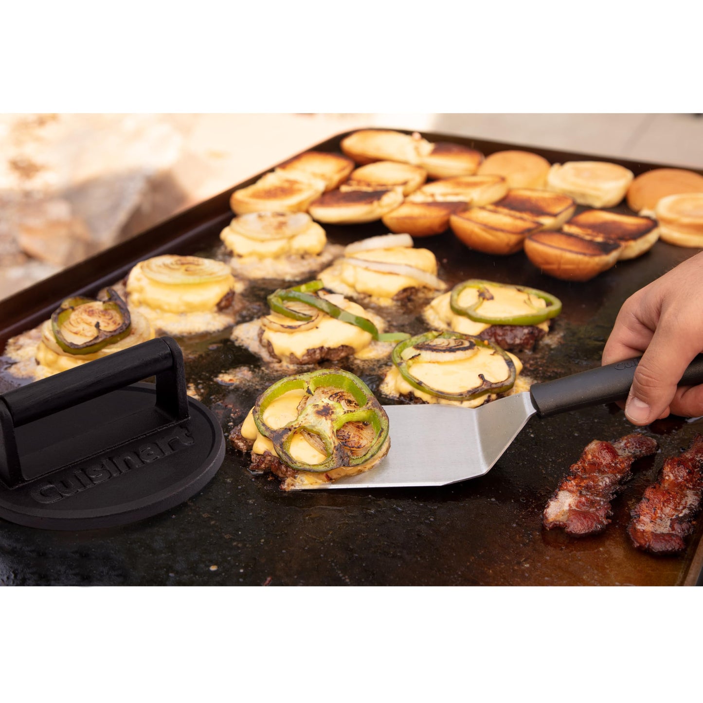 Cuisinart 6.5" Cast Iron Smashed Burger Press, Juicy and Crispy Burgers for BBQs, Cookouts