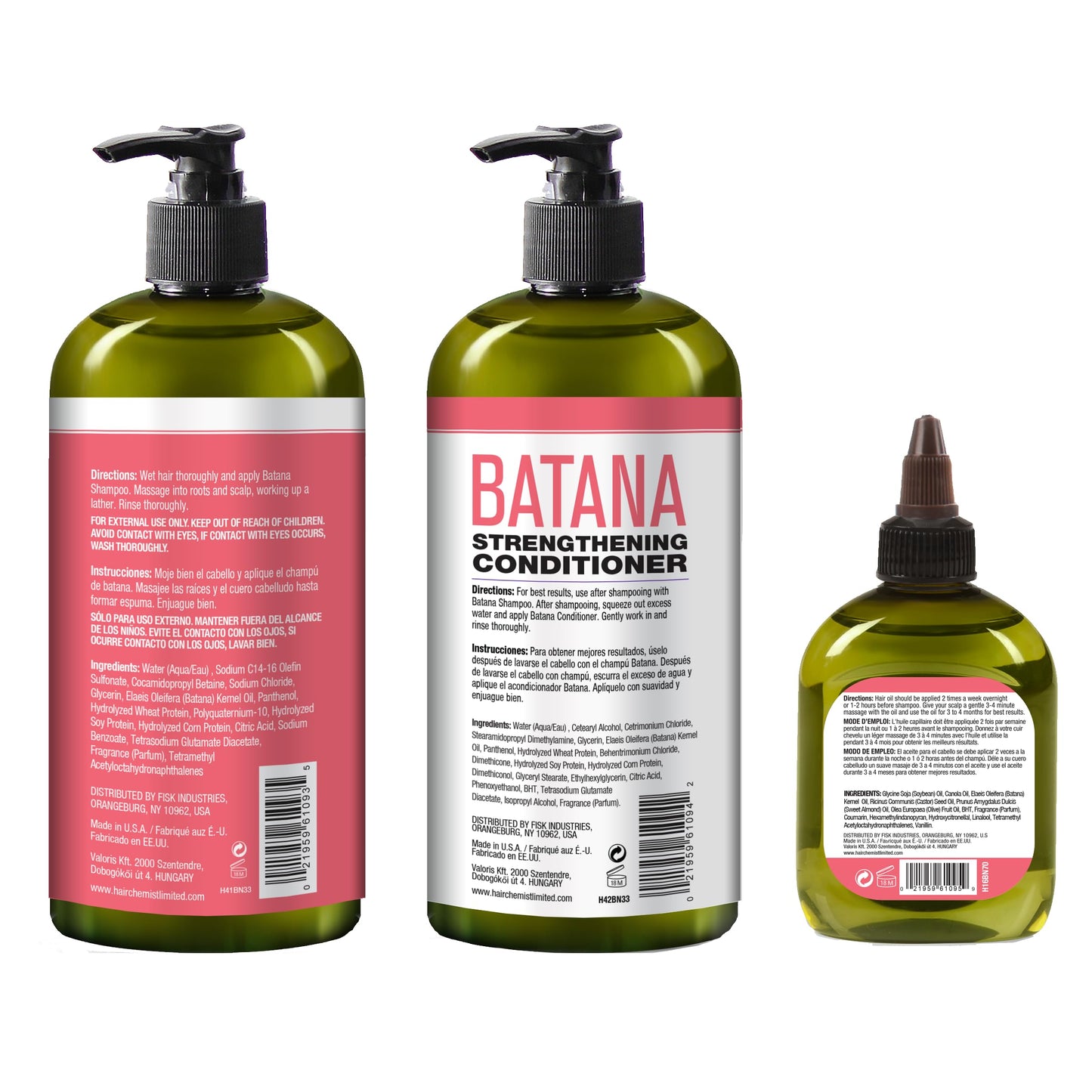 Hair Chemist Batana Strengthening Large Shampoo, Conditioner and Hair Oil Set (3-PC SET) - Batana Shampoo and Conditioner for Hair Growth, Thickening
