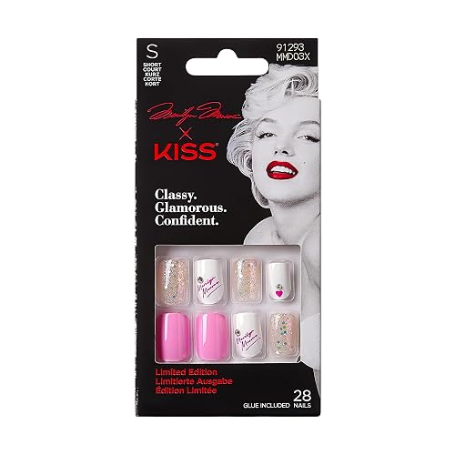 Marilyn Monroe x KISS Limited Edition Glue-On Nails, 28 Fake Nails, Gel Nail Glue Net Wt. 2g (0.07 Oz.), Mini Nail File, Wooden Manicure Stick Beauty & Personal Care KISS