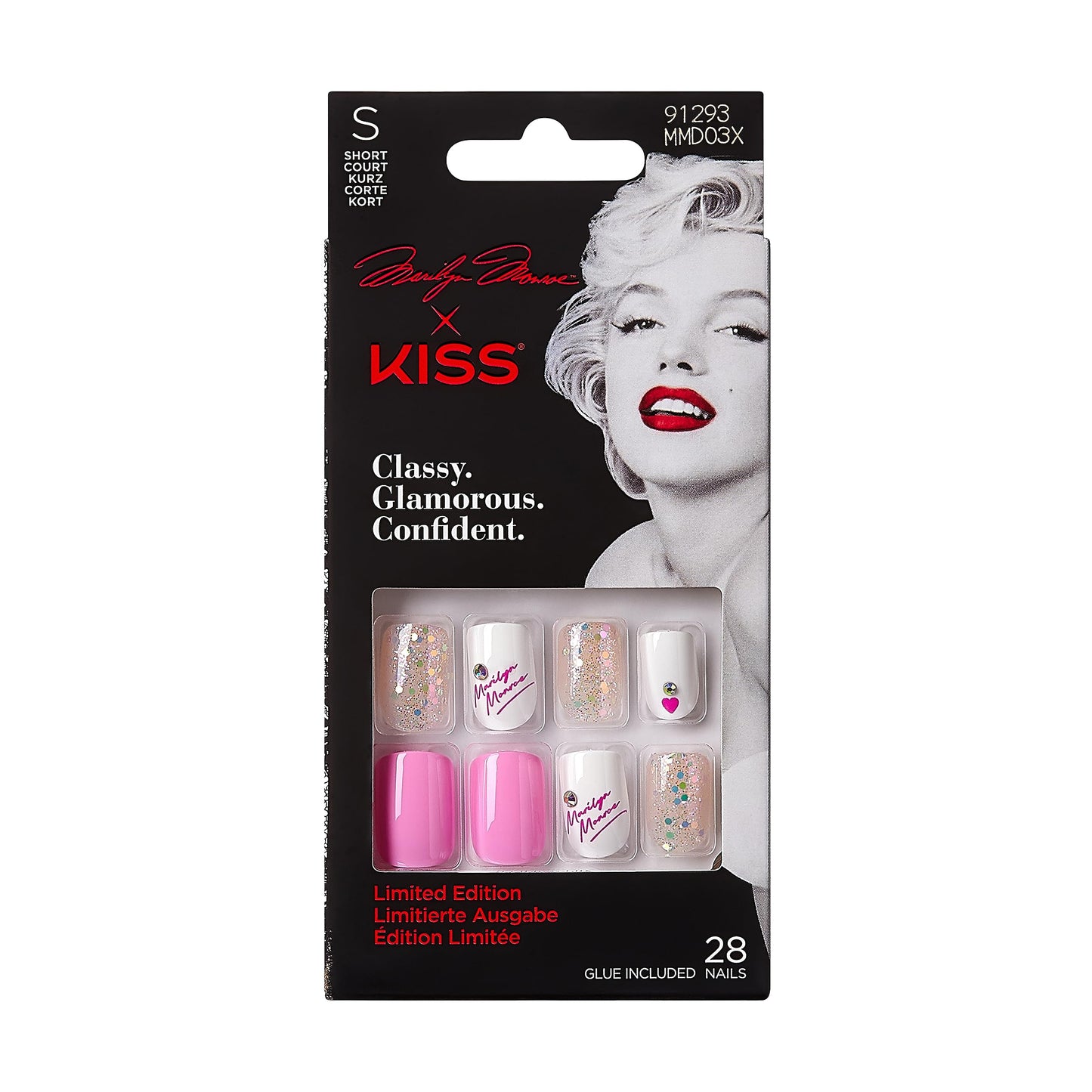 Marilyn Monroe x KISS Limited Edition Glue-On Nails, 28 Fake Nails, Gel Nail Glue Net Wt. 2g (0.07 Oz.), Mini Nail File, Wooden Manicure Stick Beauty & Personal Care KISS