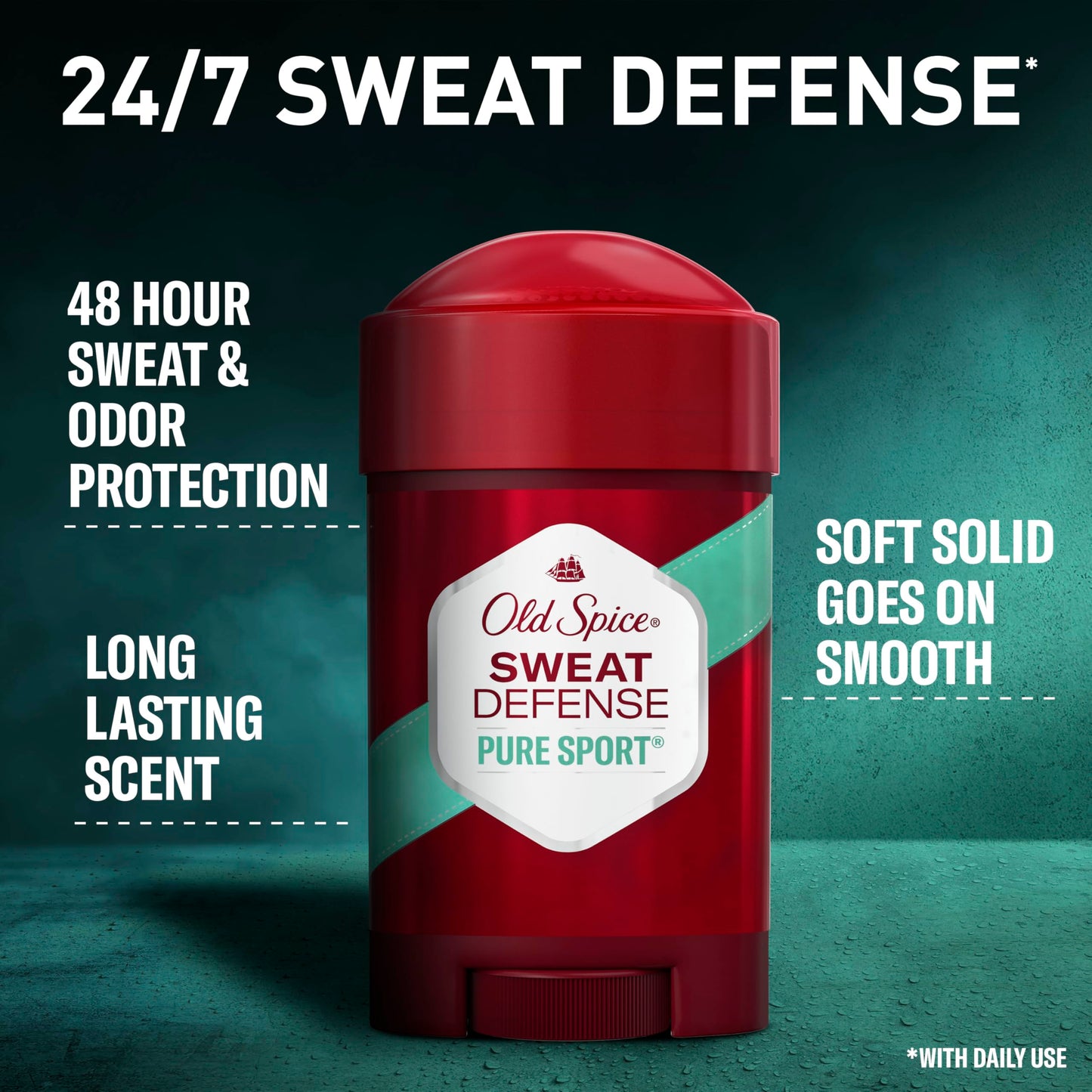 Old Spice Sweat Defense Antiperspirant & Deodorant for Men, 24/7 Ultimate Sweat Protection, Long Lasting Scent, Soft Solid, Pure Sport Scent, 2.6 oz
