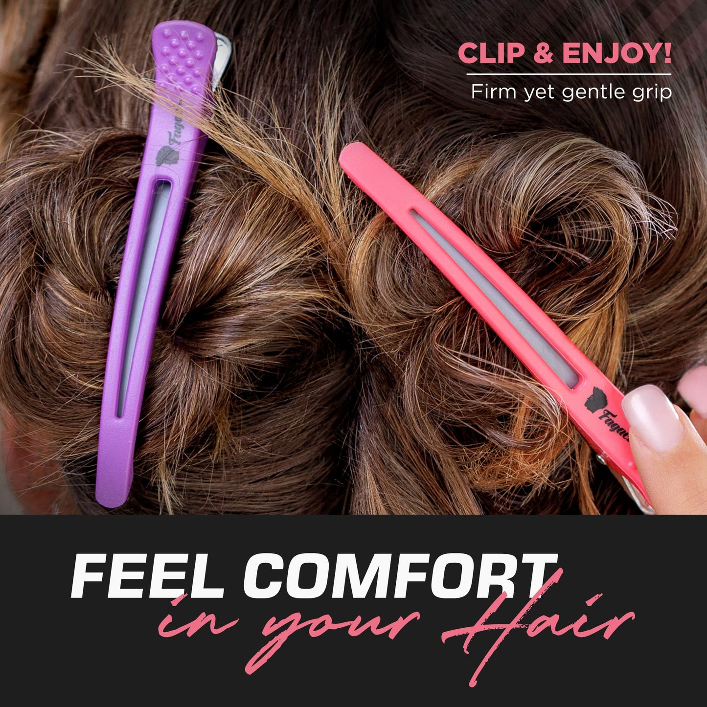 Fagaci Firm Grip Hair Clips with Silicone Band - Duckbill Sectioning and Styling Clips, Durable Alligator Clips for Women's Hair, Long Duck Billed
