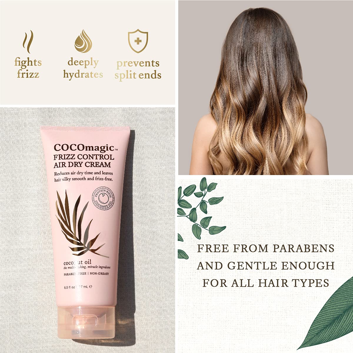 Cocomagic Frizz Control Air Dry Cream | Anti-Frizz Styling Cream | Helps to Calm and Smooth Frizzy Hair | Paraben Free, Cruelty Free, Made in USA (6