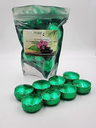 Menthol Eucalyptus Aromatherapy Shower Bombs: Large Fizzies Made with 100% Natural/Organic Essential Oils - Transform Your Shower (8 Count) Pack of 1