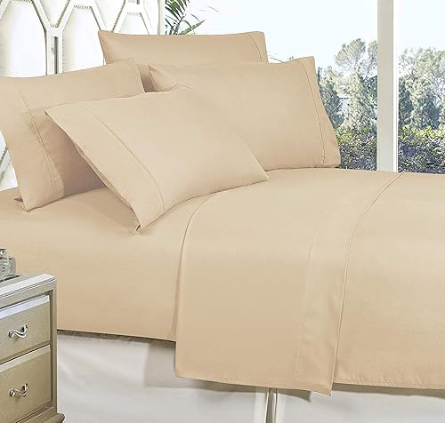 Elegance Linen Wrinkle Resistant Luxury 6-Piece Bed Sheet Set - 1500 Thread Count Egyptian Quality Silky Soft Sheet Set - King, Cream