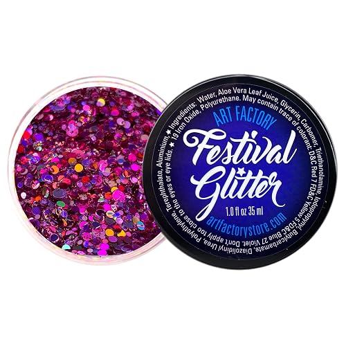 Art Factory Diva Pink Chunky Body Glitter Gel - Holographic & Matte Cosmetic Glitter for Face, Hair & Body - Festival Rave Makeup, Long Wear Hair