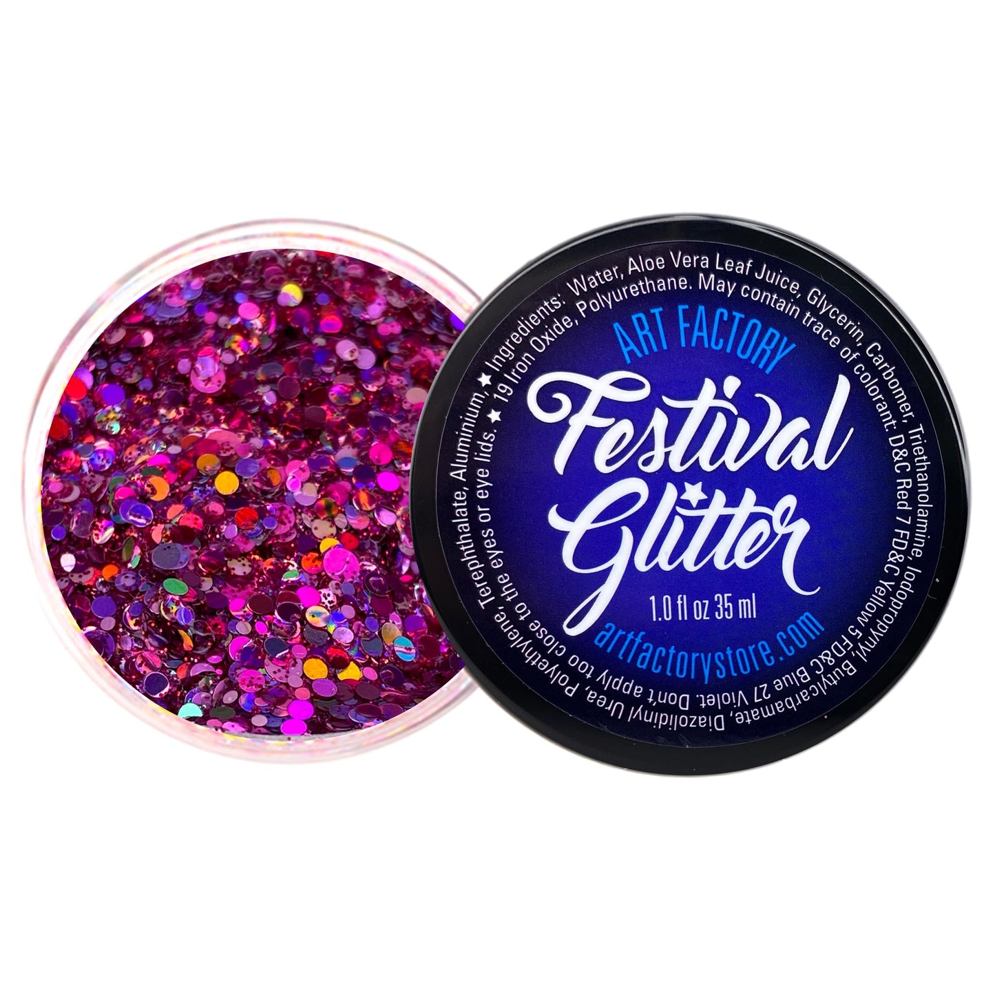 Art Factory Diva Pink Chunky Body Glitter Gel - Holographic & Matte Cosmetic Glitter for Face, Hair & Body - Festival Rave Makeup, Long Wear Hair