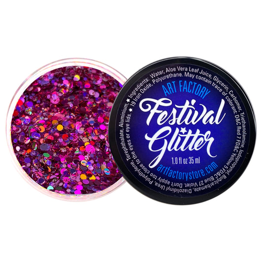 Art Factory Diva Pink Chunky Body Glitter Gel - Holographic & Matte Cosmetic Glitter for Face, Hair & Body - Festival Rave Makeup, Long Wear Hair
