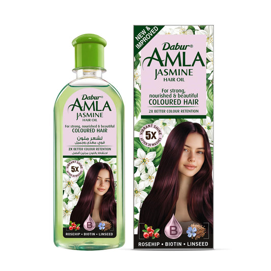 Dabur Amla Jasmine Hair Oil - Indian Hair Treatment for Healthy Hair, Moisturized Scalp, and Strengthening, Men and Women, 10.14 Fl Oz