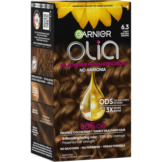 Garnier Olia Hair Color, Ammonia-Free Permanent Hair Dye, Oil-Powered Formula for 100% Gray Coverage and 3x Shinier Hair, Vegan & Cruelty Free, 6.3 Beauty & Personal Care Garnier