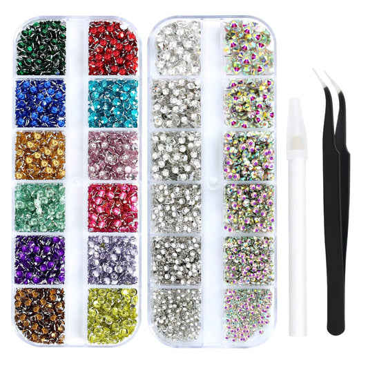4968Pcs Colorful Flatback Rhinestones for Bedazzling, 1.5-4mm White AB Small Rhinestones Kit, Flat Back Glass Crystals Gems Diamonds for Crafts