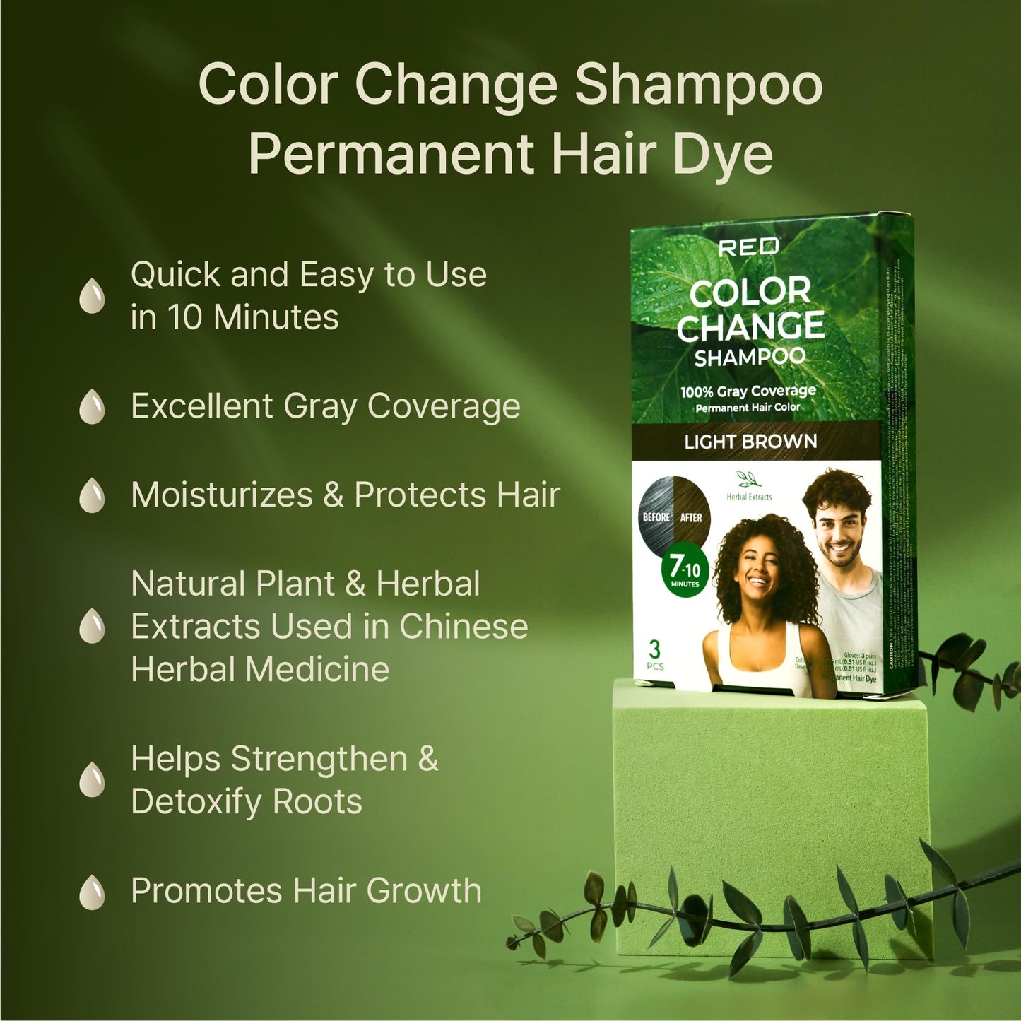 Red by Kiss Color Change Shampoo - Permanent Hair Color with 100% Gray Coverage, Quick 7-10 Minute Formula, No Tools Needed, Herbal Extracts, Includes