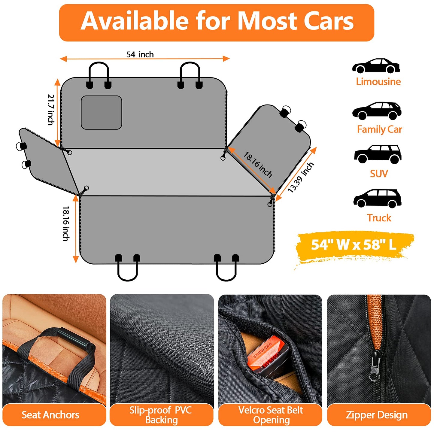 URPOWER 100% Waterproof Dog Car Seat Cover Hammock – Heavy Duty, Nonslip, Scratchproof Back Seat Protector for Cars, Trucks & SUVs