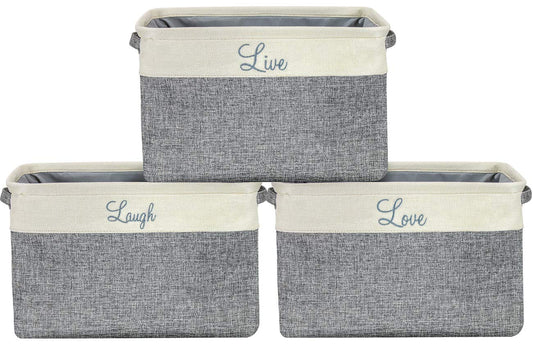 Sorbus Fabric Storage Cubes 15 Inch, 3 Pack, Grey, Jute and Cotton, Rectangular Baskets with Script Text, Foldable Storage Bins for Organizing…