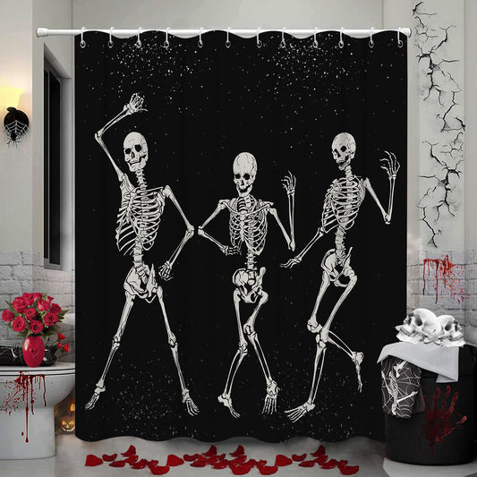 Skull Black White Shower Curtain Happy Halloween Skulls Skeleton Spanish Shower Curtain for Day of The Dead All Saints Day Waterproof Fabric Bathroom…