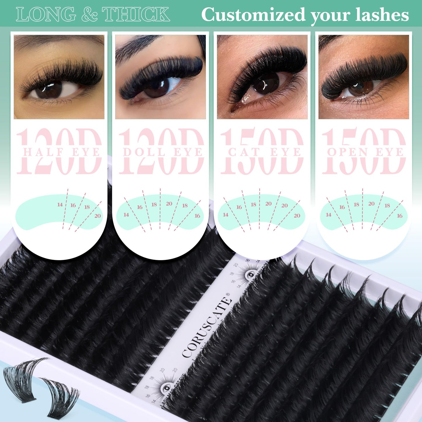 CORUSCATE Lash Clusters 120D+150D Thick Eyelash Clusters 14-20mm Long Cluster Eyelash Extensions 288pcs Individual Lashes Cluster DIY Eyelashes Mink Beauty and Personal Care CORUSCATE