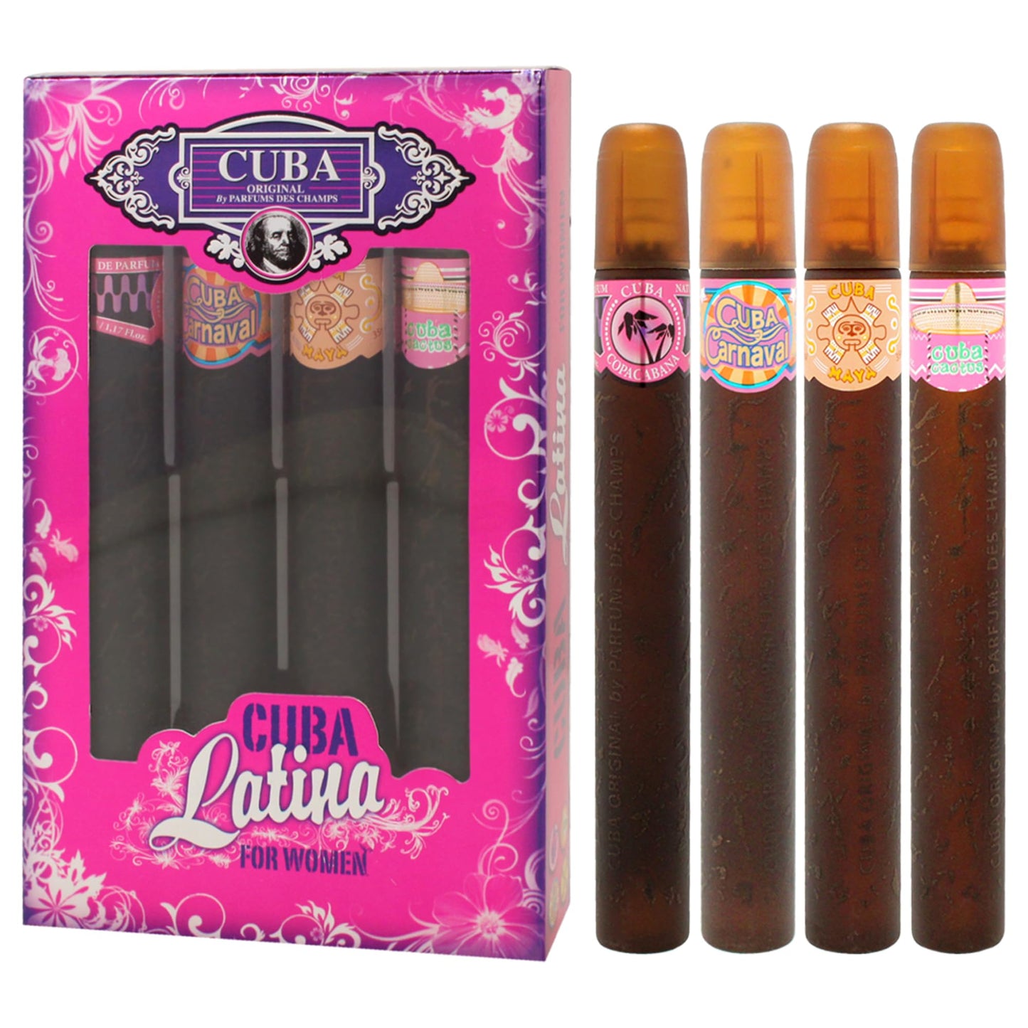 Champs Cuba Latino Collection By Champs For Women Gift Set (Eau De Parfum Spray 1.17-Ounce/35 Ml of Carnaval, Cactus, Maya & Copacabana)