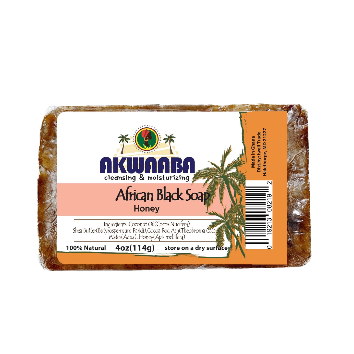 AKWAABA African Black Soap | Honey | Bar Soap | 4 oz | For Face & Body Beauty & Personal Care AKWAABA