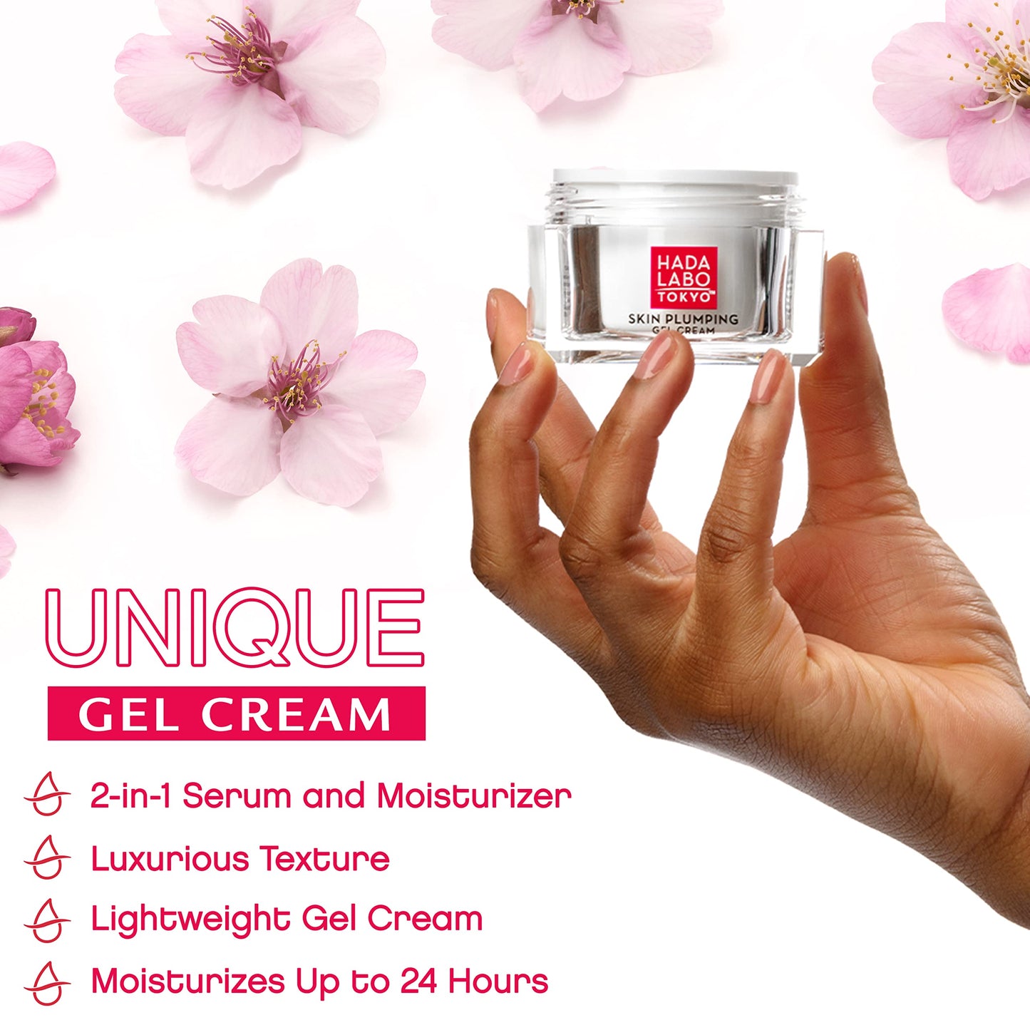 Hada Labo Tokyo Plumping Gel Cream, Facial Moisturizer, Clinically Proven to Provide 24-Hour Moisture in One Use, Super HyaluronicAcid, Ceramides