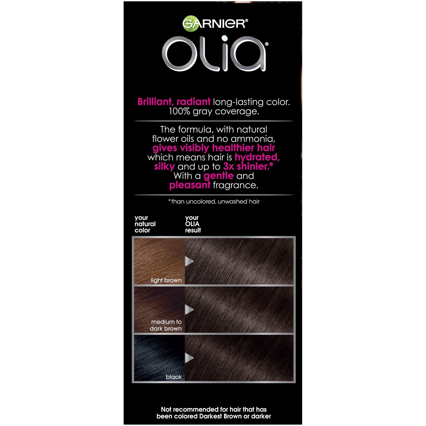 Garnier Olia Ammonia-Free Brilliant Color Oil-Rich Permanent Hair Color, 4.0 Dark Brown (1 Kit) Brown Hair Dye (Packaging May Vary)