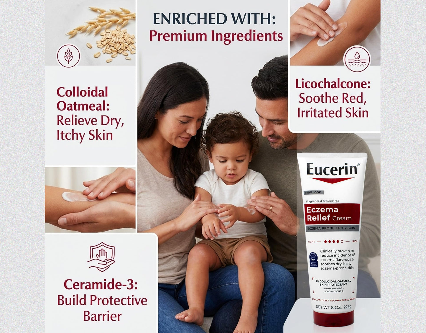 Eucerin Creme Eczema Relief 8 Ounce Tube (236ml) (6 Pack)
