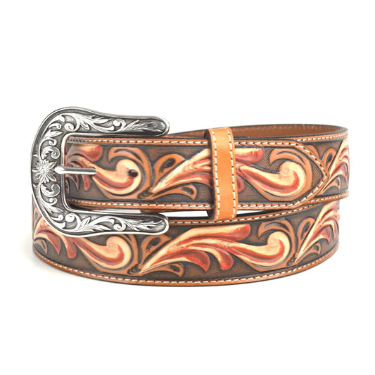 ARIAT Women's Floral Embossed Rose and Accents Belt, Tan, Small
