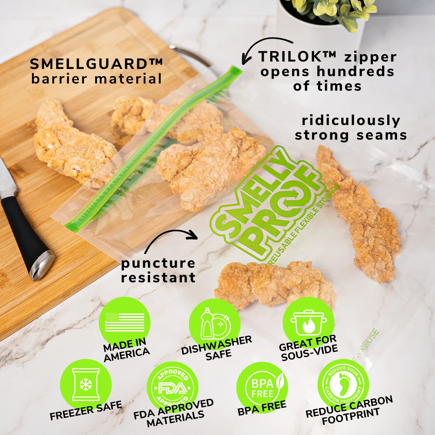 Reusable Storage Bags for Food by Smelly Proof Bags - MADE IN USA, Easy Clean, Dishwasher-Safe, BPA FREE, NO PEVA, XL 3-mil Thick Bags, Extra Large…