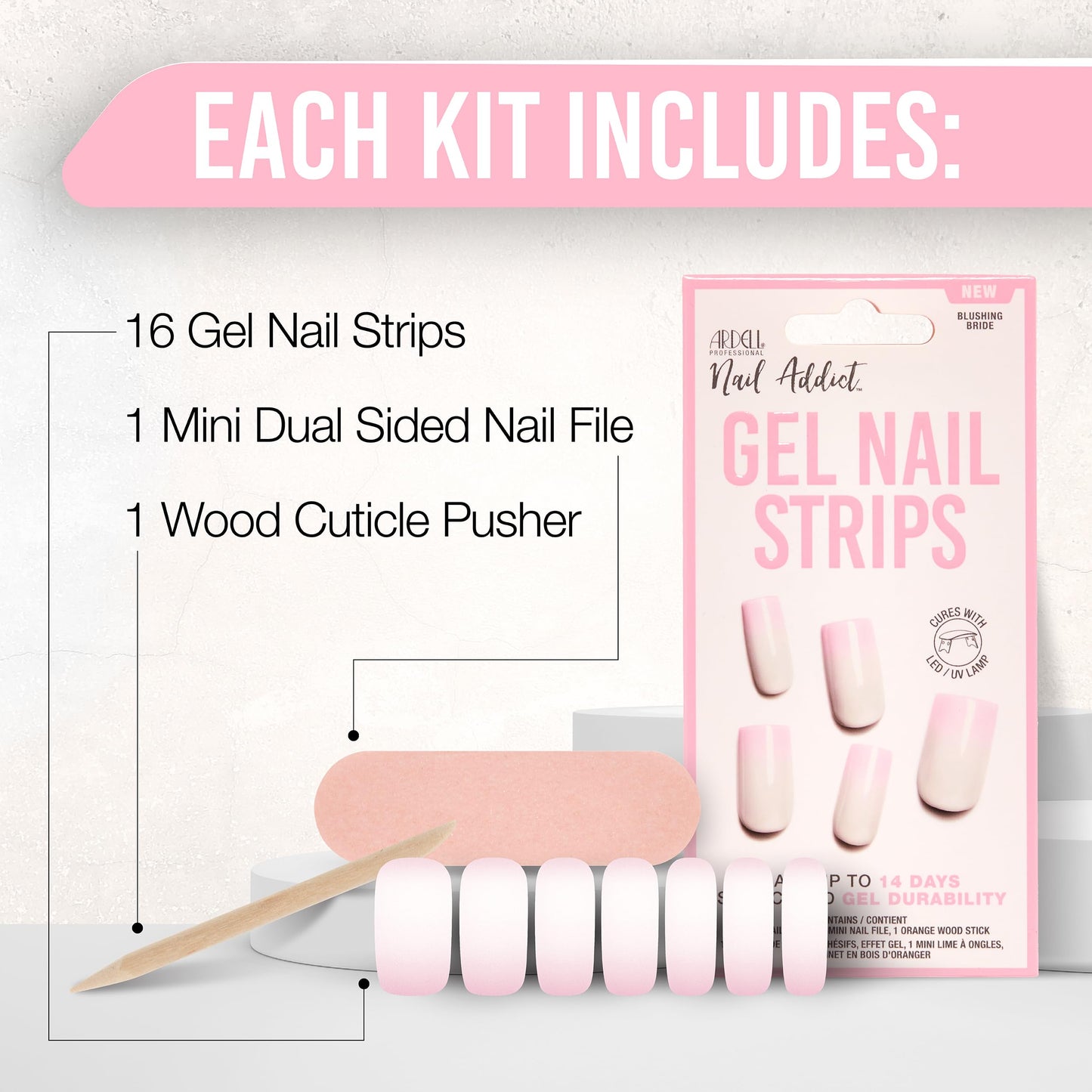 Ardell Nail Addict Semi Cured Gel Nail Strips - Blushing Bride, Long-Lasting Wraps, Easy to Apply Nail Stickers, Cures with UV/LED Lamp, 16 Strips Beauty & Personal Care Ardell