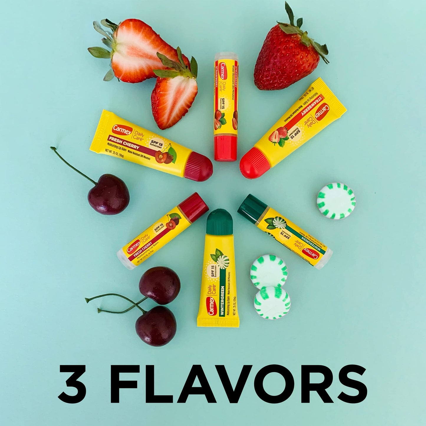 Daily Care Moisturizing Lip Balm with SPF Variety Pack in Fresh Cherry Strawberry and Wintergreen Flavors: Daily Care Sticks 0.15 OZ - 3 count (1