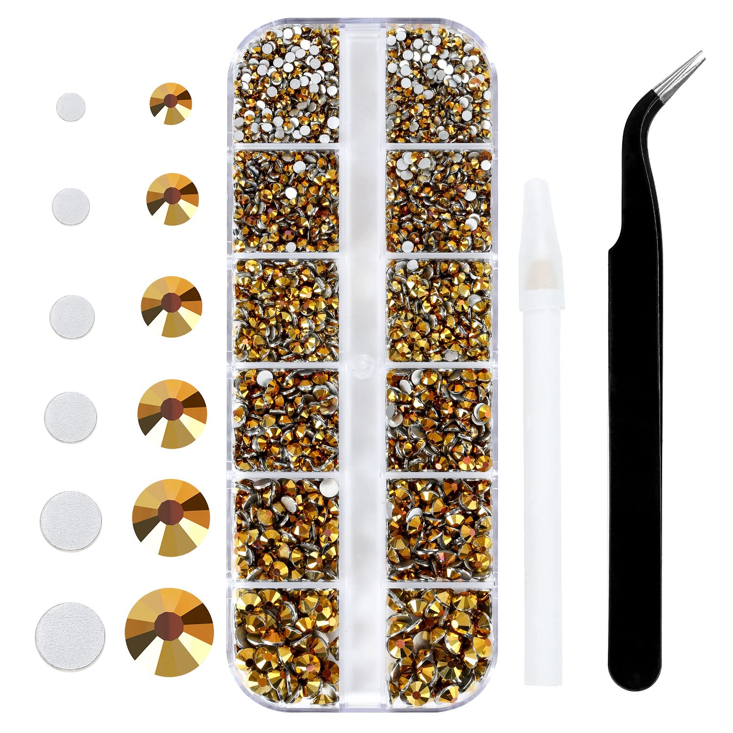 4240Pcs Gold Flatback Rhinestones 6 Sizes Crystal Diamonds for Nail ...