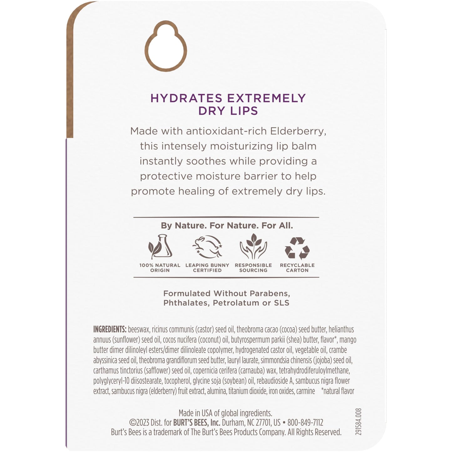 Burt's Bees Rescue Balm Elderberry Lip Balm, With Antioxidant-Rich Elderberry, Tint-Free, Natural Origin Lip Care, 2 Tubes, 0.15 oz.