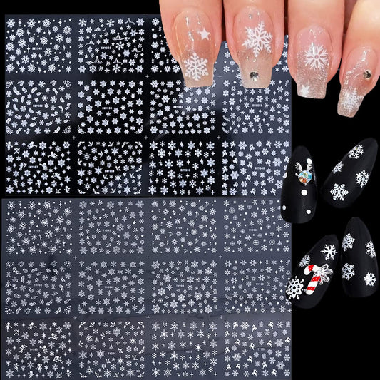 24 Sheets Snowflakes Nail Art Stickers Decals Christmas Nail Decals 3D Snowflake Self-Adhesive Nail Designs White and Sliver Winter Nail Art Supplies Beauty & Personal Care RYAOLFLY
