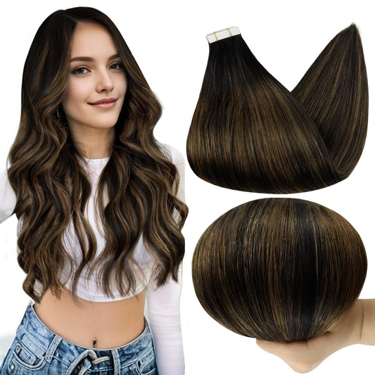 Full Shine Balayage Tape In Hair Extensions Real Human Hair 12 Inch Seamless Skin Weft Tape In Hair Extensions Soft Remy Add Volume 1B Off Black And 6 Beauty and Personal Care Full Shine Default Title