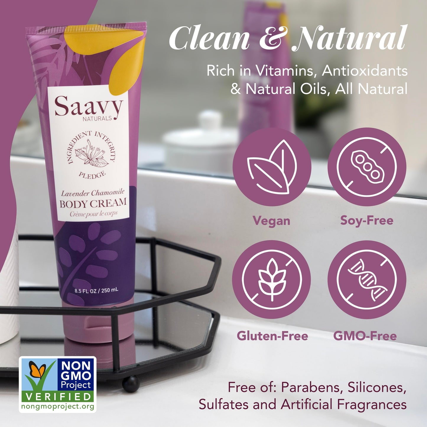 Saavy Naturals Deeply Hydrating Body Cream for Dry Skin - Nourishing Shea Butter, Plant-Based & Sustainably Sourced - Lavender Chamomile - 8.5 fl oz