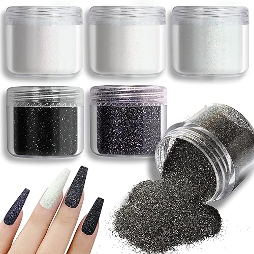 Allstarry 6 Colors Nail Glitter Powder Holographic White Black Nail Shining Sugar Effect Glitter Colorful Cosmetic Festival Powder DIY Nail Art