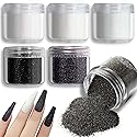 Allstarry 6 Colors Nail Glitter Powder Holographic White Black Nail Shining Sugar Effect Glitter Colorful Cosmetic Festival Powder DIY Nail Art