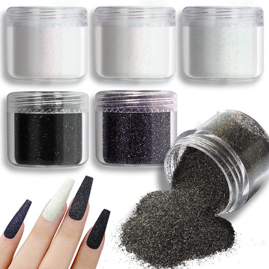 Allstarry 6 Colors Nail Glitter Powder Holographic White Black Nail Shining Sugar Effect Glitter Colorful Cosmetic Festival Powder DIY Nail Art