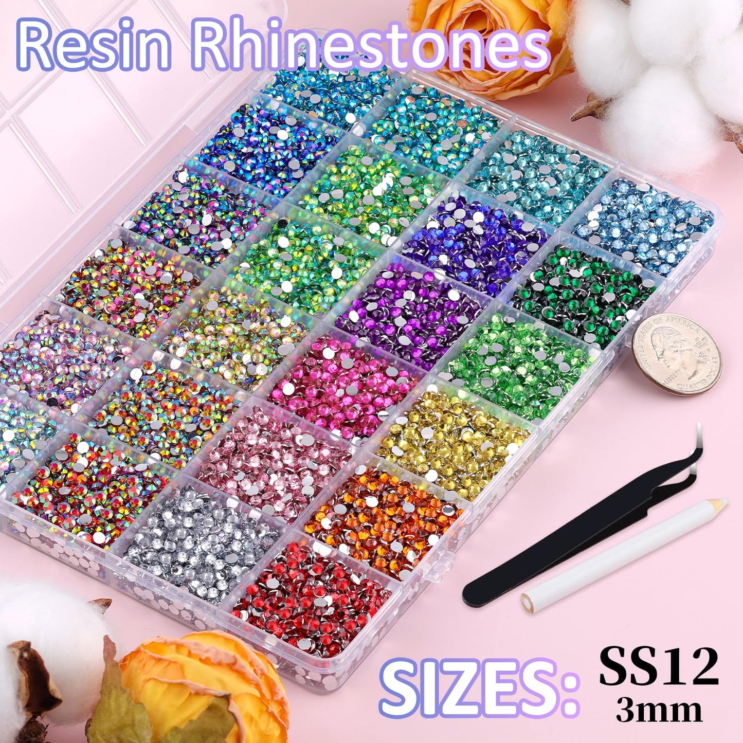 6600Pcs Resin Rhinestones with Tweezers for Crafting, Mixed-Color 5mm Non Hotfix Flatback Gems, Bedazzling Crystal for DIY Crafts Clothing Tumblers Beauty and Personal Care TINKRSTUFF