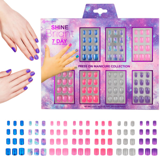 7-Day Press On Nails Set | Assorted Colors Nail Accessories for Kids Beauty & Personal Care EXPRESSIONS