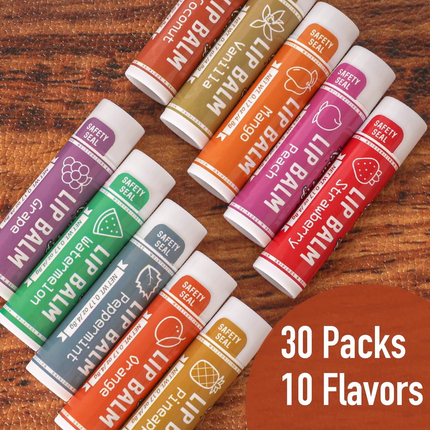 AZEN 30 Pack Lip Balm, Natural Lip Balm Bulk, Lip Care Product, Moisturizing Lip Balms for dry cracked lips - 10 Flavors Beauty and Personal Care AZEN
