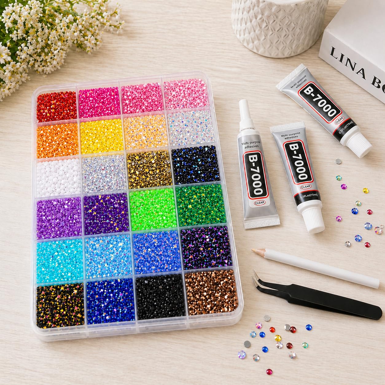 32000Pcs 24 Colors Jelly Rhinestones for Bedazzling,Mix Colors Bedazzling Kit with Rhinestones,3MM SS10 Colorful Resin Flatback Gems with Nail Glues Beauty and Personal Care BlissVeritura