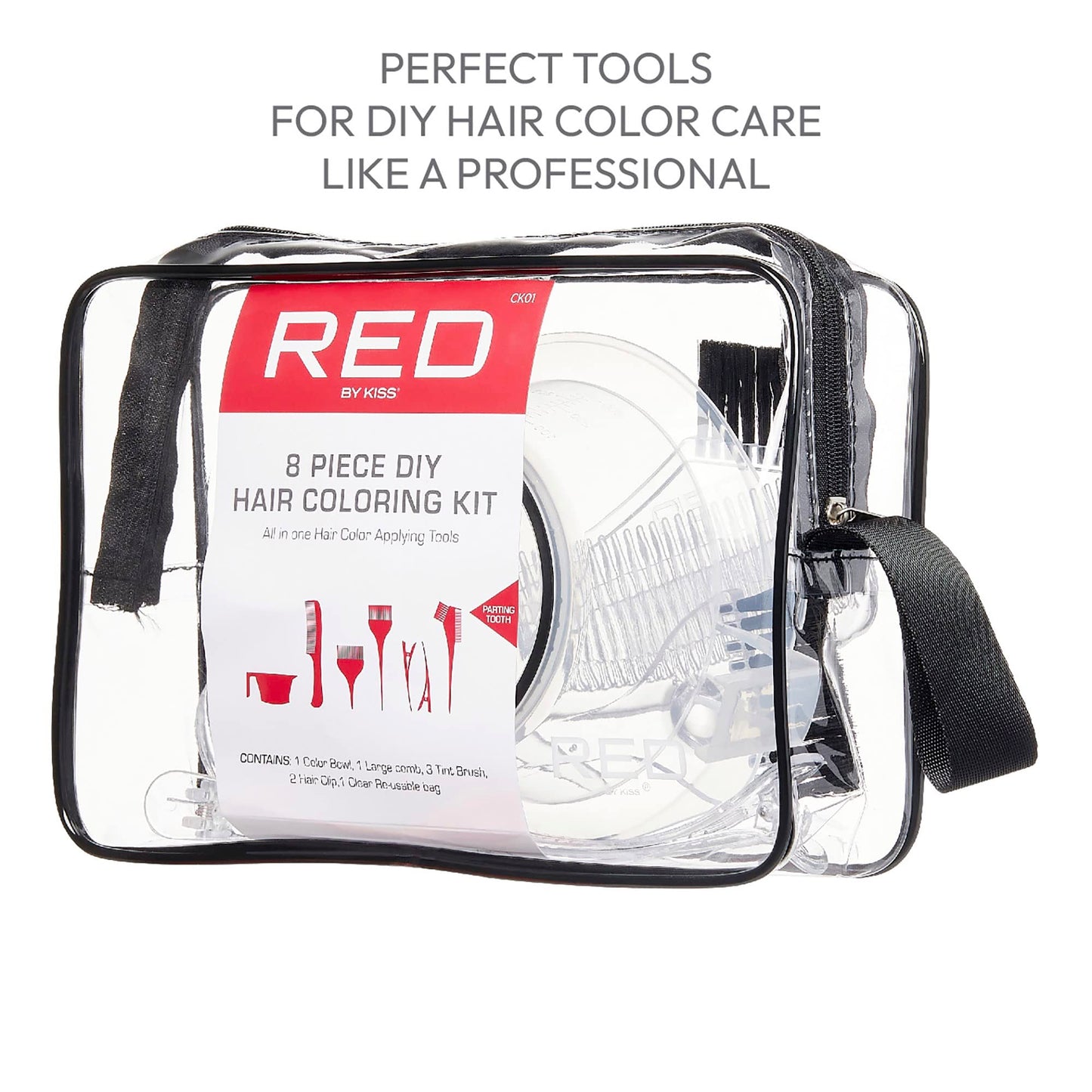 Red by Kiss 8 Piece Hair Dye Coloring Kit DIY Hair Dye Tools, Mixing Bowl, Hair Dye Brush, Hair Clips, Re-usable Bag