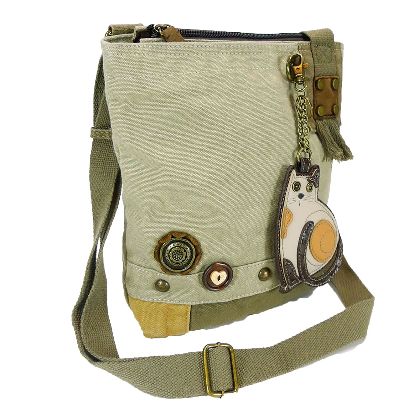 CHALA Patch Cross-Body Women Handbag, Sand Color Canvas Messenger Bag (Lazzy Cat)