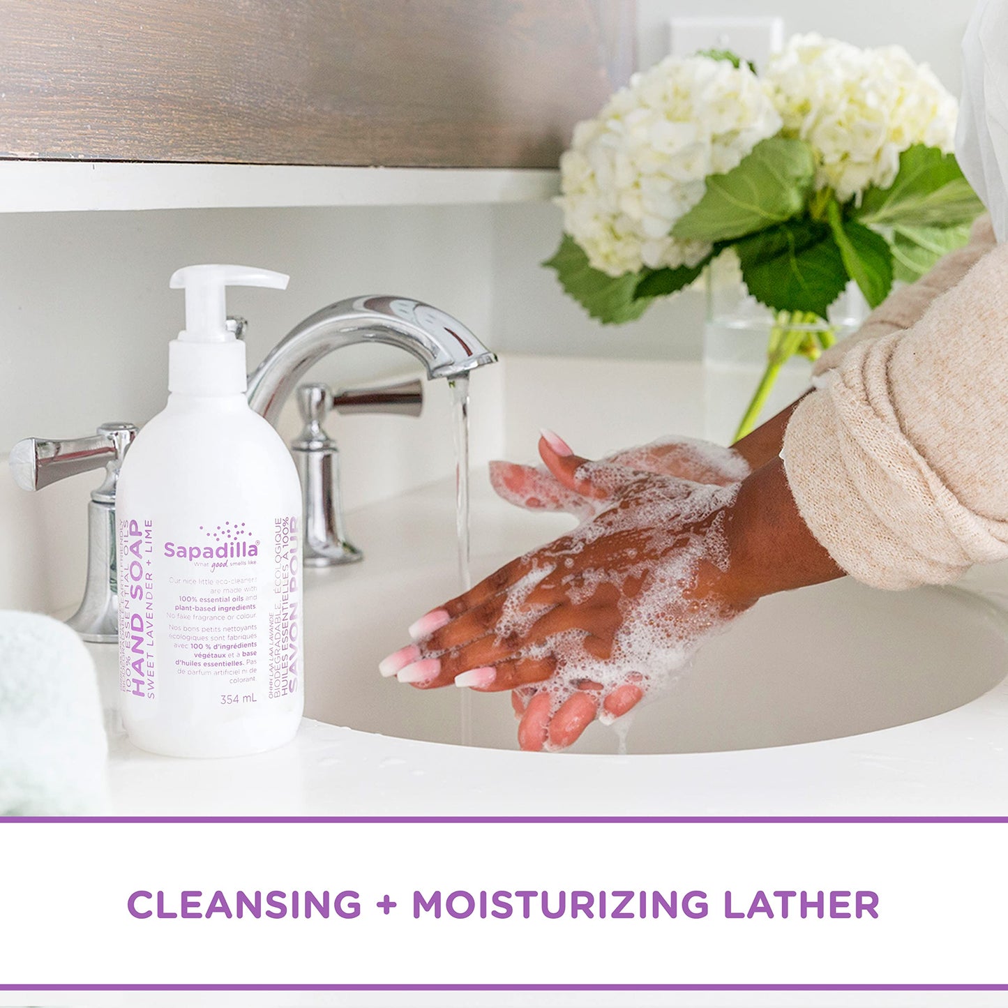 Sapadilla Liquid Hand Soap - Sweet Lavender + Lime - Made with 100% Pure Essential Oil Blends, Cleansing & Moisturizing, Aromatic & Fragrant Hand